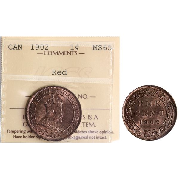 1902 1¢ ICCS Gem Mint State-65 Red 80% Red  lustre.