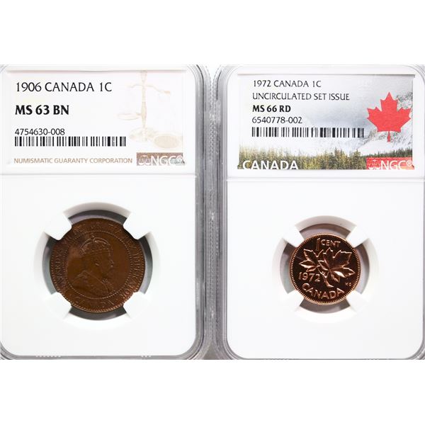 1906 1¢ NGC Choice Mint State-63 BN, 1915 Choice Uncirculated, 1972 NGC Superb Gem Mint State-66 - N