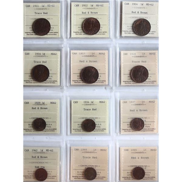 1911-1967 1¢ All 18 coins ICCS Choice Mint State-62.  Includes some interesting and better varieties