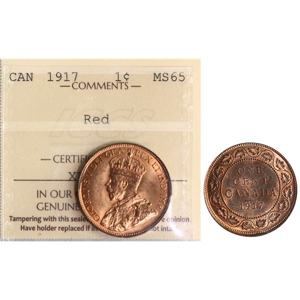 1917 1¢ ICCS Gem Mint State-65 Red 80% Red  lustre.