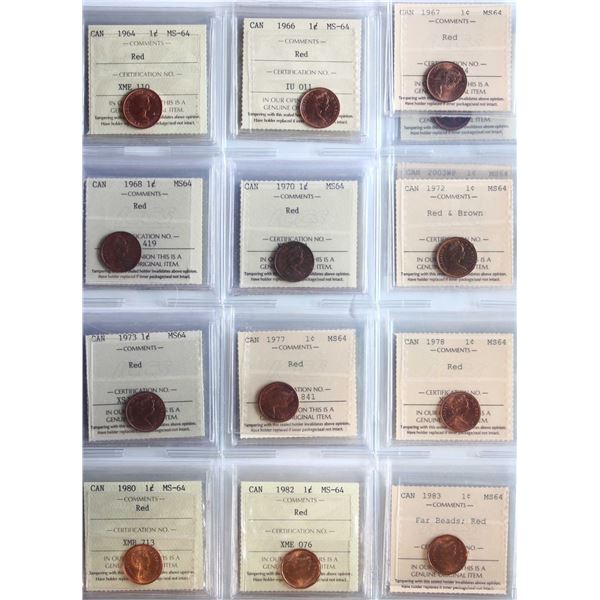 1964-2012 1¢  All 22 coins ICCS Very Choice Mint State-64 Red.  Includes some better and interesting