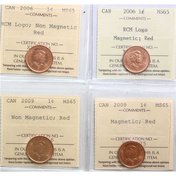 2006 1¢ "RCM Logo - Non Magnetic", 2006 "RCM Logo - Magnetic", 2009 "Non Magnetic", 2009 "Magnetic",