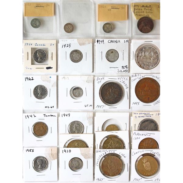 Bulk Lot; Includes Maritimes, Canadian coins, tokens and medals.  Lot of 23 pieces.