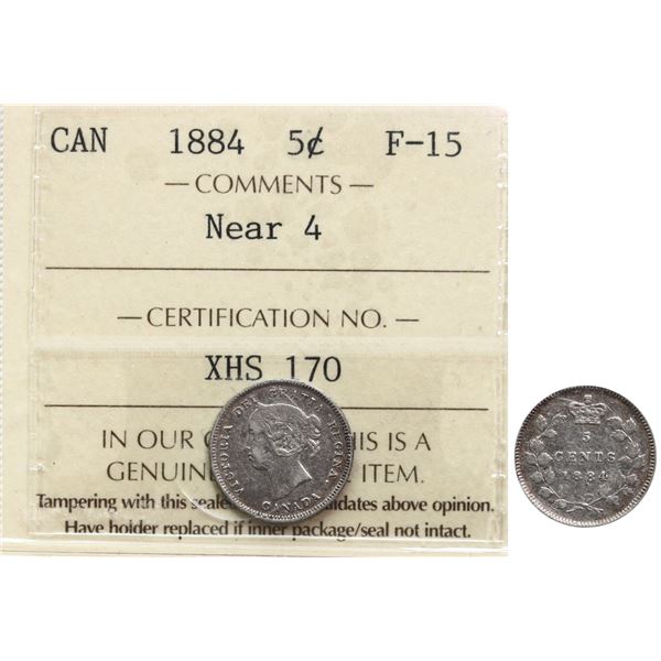 1884 5¢ "Near 4" ICCS Choice Fine-15, A solid and problem free example.