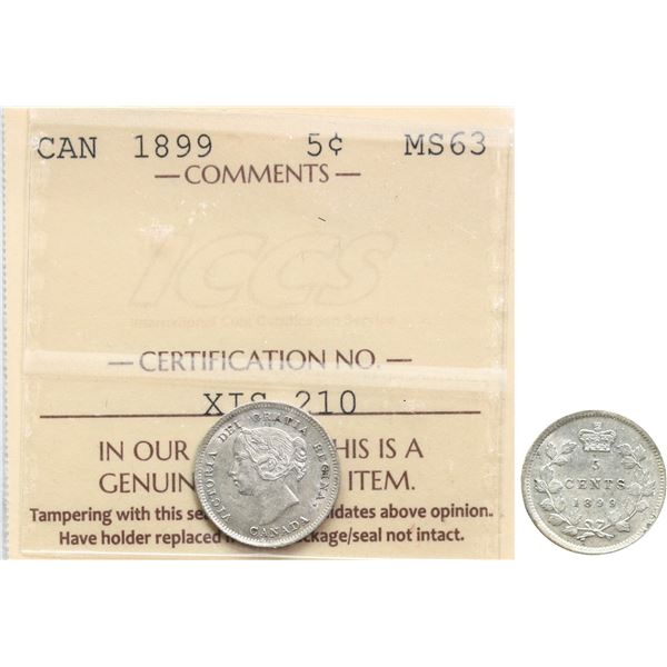 1899 5¢ ICCS Choice Mint State-63, Brilliant and lustrous.