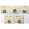 Image 1 : 1923 5¢, 1932, 1936, 1937 "Dot", 1963 All 5 coins ICCS Choice Mint State-62.