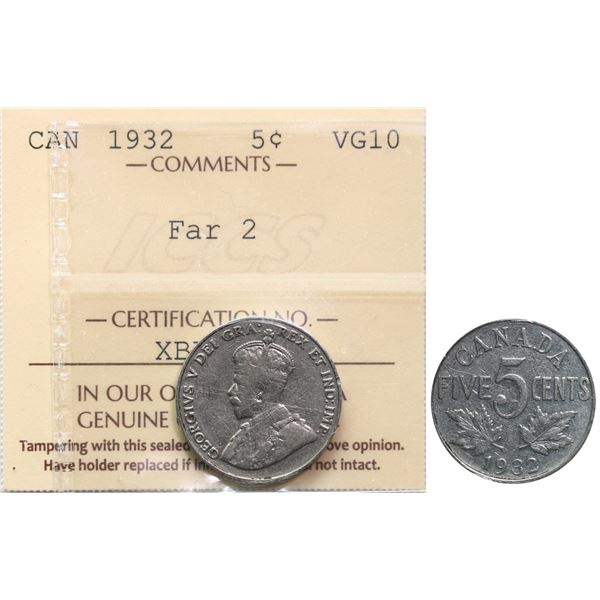 1932 5¢ "Far 2" ICCS Very Good-10. Scarce variety.