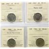1947 5¢ "Dot", 1947 "ML", 1964, 1964 "EWL".  All 4 coins ICCS Choice Mint State-63.