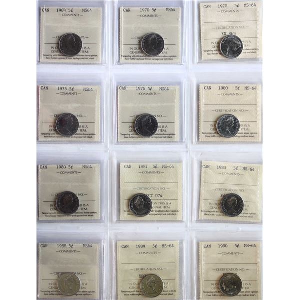 1968-2018 5¢ All 42 coins ICCS Very Choice Mint State-64.  Includes some varieties and a few duplica