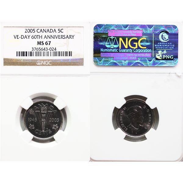 2005 5¢ "VE-DAY - 60TH ANN" NGC Superb Gem Mint State-67