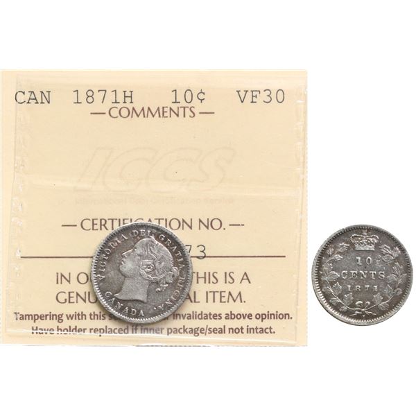 1871H 10¢ ICCS Choice Very Fine-30