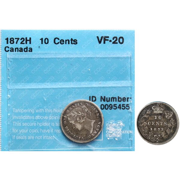 1872H 10¢ CCCS Very Fine-20, Key date.
