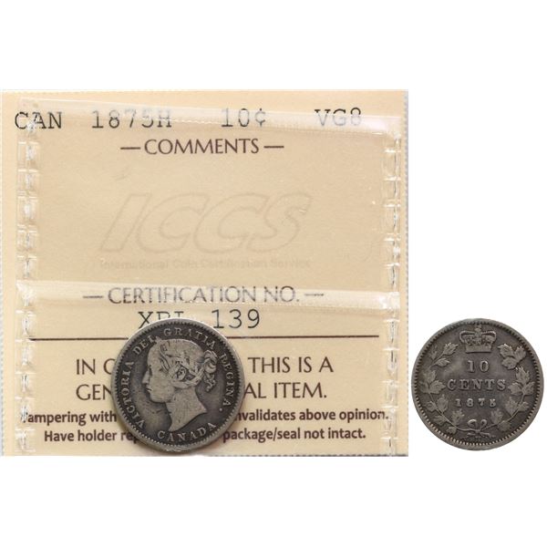 1875H 10¢ ICCS Very Good-8 Problem free example.  Key date.