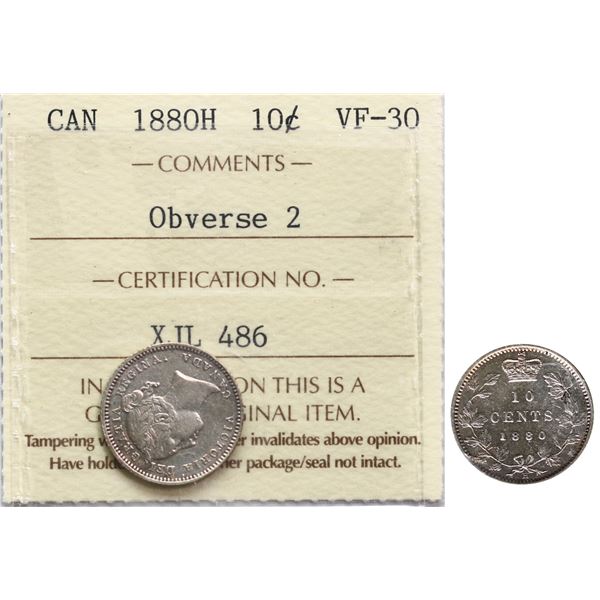 1880H 10¢ "Obv.2. ICCS Choice Very Fine-30