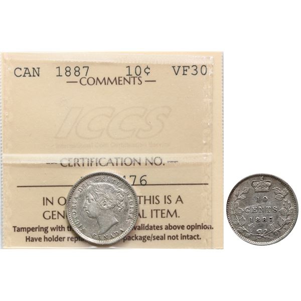 1887 10¢ ICCS Choice Very Fine-30  Brilliant and lustrous.