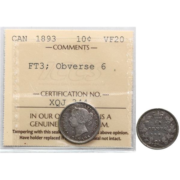 1893 10¢ Ft3 Obv 6 ICCS Very Fine-20.