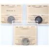 1896 10¢ "Obv.6", 1905, 1932, All 3 coins ICCS About Uncirculated-50