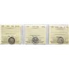 1901 10¢, 1912, 1929 All 3 coins ICCS About Uncirculated-50