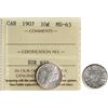 1907 10¢  ICCS Choice Mint State-63 Fully brilliant and lustrous.