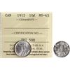 1912 10¢ ICCS Choice Mint State-63 Fully brilliant and lustrous.
