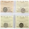 1914 10¢, 1915, 1917, 1921 All 4 coins ICCS Extra Fine-40.