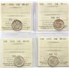 1916 10¢, 1917, 1918, 1919, All 4 coins ICCS Choice Mint State-63.