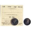 1950 10¢ ICCS Gem Mint State-65, Superb toning over full underlying lustre