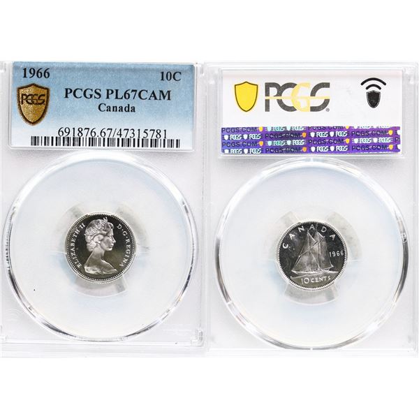 1966 10¢ PCGS Superb Gem Proof-Like-67 CAMEO, Fully brilliant with great reflective surfaces.