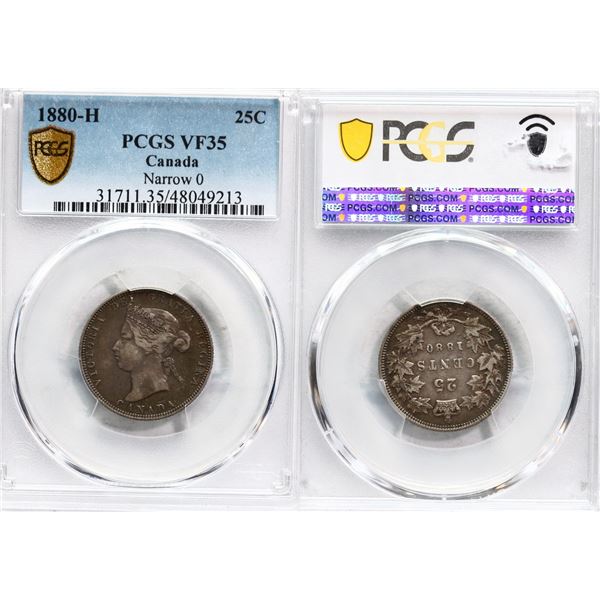 1880H 25¢ "Narrow O" PCGS Choice Very Fine-35, Key date. BV $825
