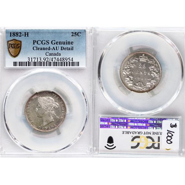 1882H 25¢ PCGS AU-Detail, Brilliant and lustrous.  Lightly cleaned. BV $1000