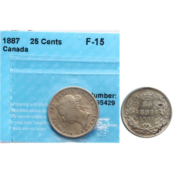 1887 25¢ CCCS Choice Fine-15, Key date. BV $850
