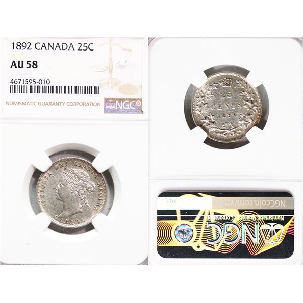1892 25¢ NGC Choice About Uncirculated-58 Brilliant and lustrous.