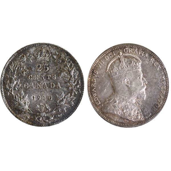 1910 25¢ ICCS Choice Mint State-62, A nice and lustrous example with nice gold and russet tones on b