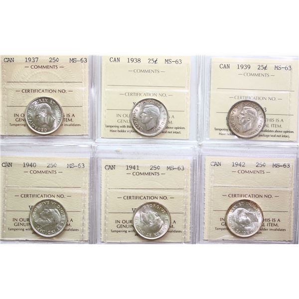 1937 25¢, 1938, 1939, 1940, 1941, 1942, 1950, 1952 "High Relief", 1953 "LD", 1953 "SD", 1954, All 11
