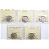 1938 25¢, 1941, 1942, 1943, 1947, All 5 coins ICCS Choice Mint State-62.