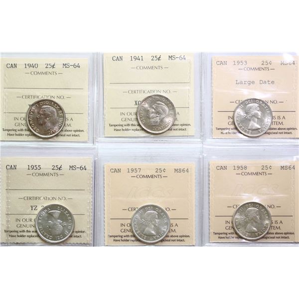1940 25¢, 1941, 1953 "LD", 1955, 1957, 1958, 1961, 1963 Cameo, 1965 Cameo, 1966, 1967, All 11 coins 