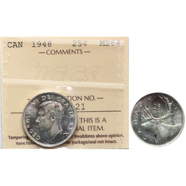 1948 25¢ ICCS Very Choice Mint State-64 Brilliant and lustrous.