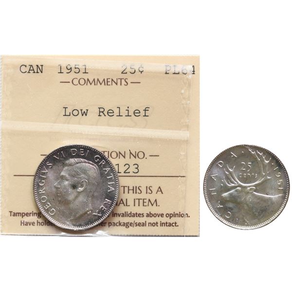 1951 25¢ "Low Relief" ICCS Choice Proof-Like-64 Delicate russet tone over reflective surfaces.