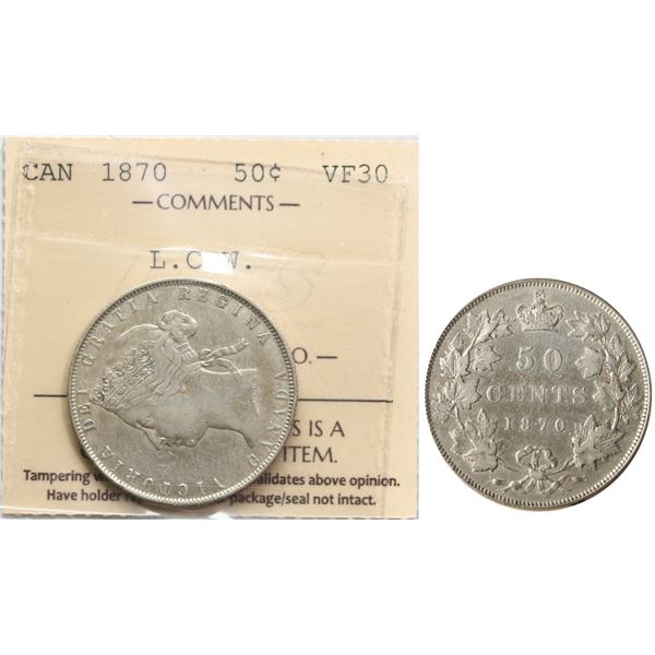 1870 50¢ "LCW" ICCS Choice Very Fine-30 Delicate silver grey tone with remaining lustre.