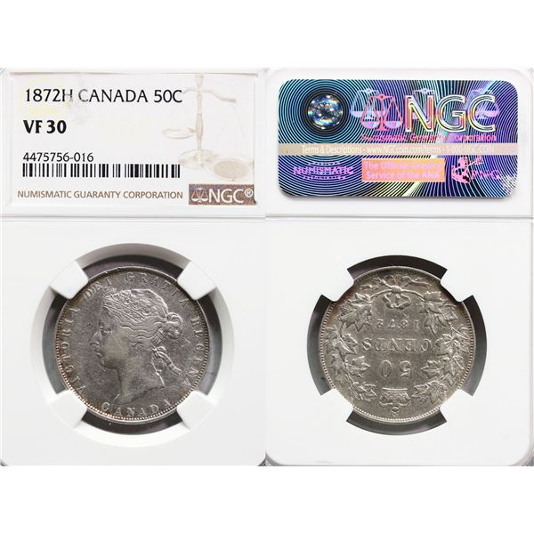 1872H 50¢ NGC Choice Very Fine-30, A pleasing example with remaining lustre.