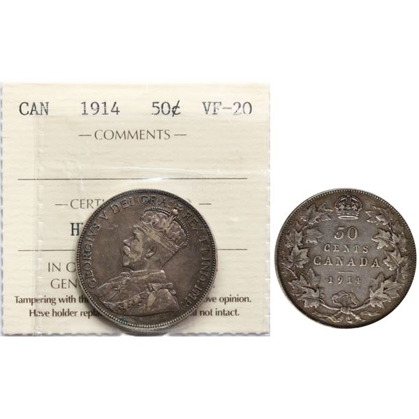 1914 50¢ ICCS Very Fine-20, Scarcer date.