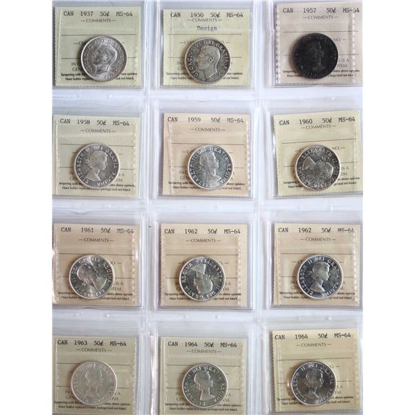 1937-1984 50¢ All 20 coins ICCS Very Choice Mint State-64.