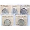 1939 50¢ , 1940, 1941, 1943 "Near 3", 1947 "Straight 7", All 5 coins ICCS Choice Mint State-63.