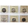 1939 50¢, 1940, 1942 CAMEO, 1943 "Far 3", 1954, 1984 All 6 coins ICCS Choice Mint State-63.