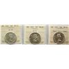 1953 50¢ "LD SF", 1953 "LD NSF", 1953 "SD" Cameo All 3 coins ICCS Choice Mint State-63 to Very Choic