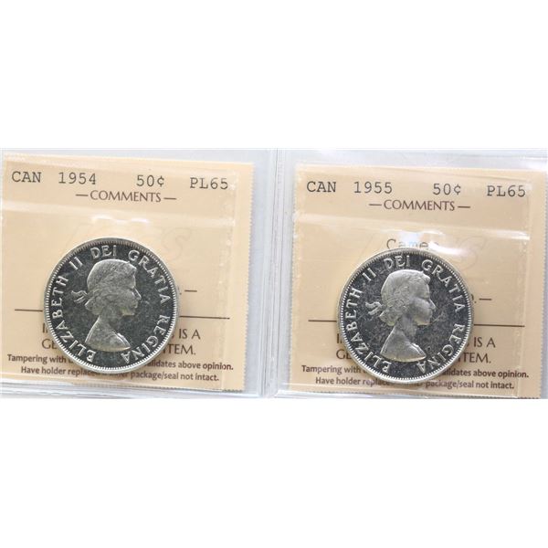 1954 50¢, 1955 Cameo, Both coins ICCS Gem Proof-Like-65.