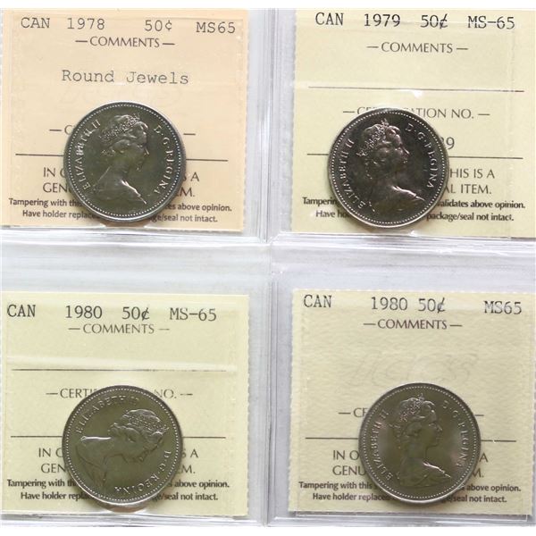 1978 50¢ "Round Jewels", 1979, 1980 (2), All 4 coins ICCS Gem Mint State-65.