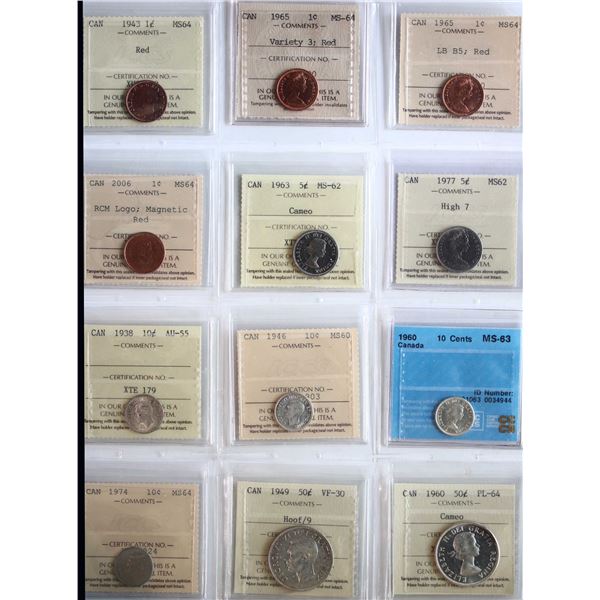 Coin Lot; Includes various denominations and grades.  Some better pieces, 1949 50¢ "Hoof/9", 1938 10