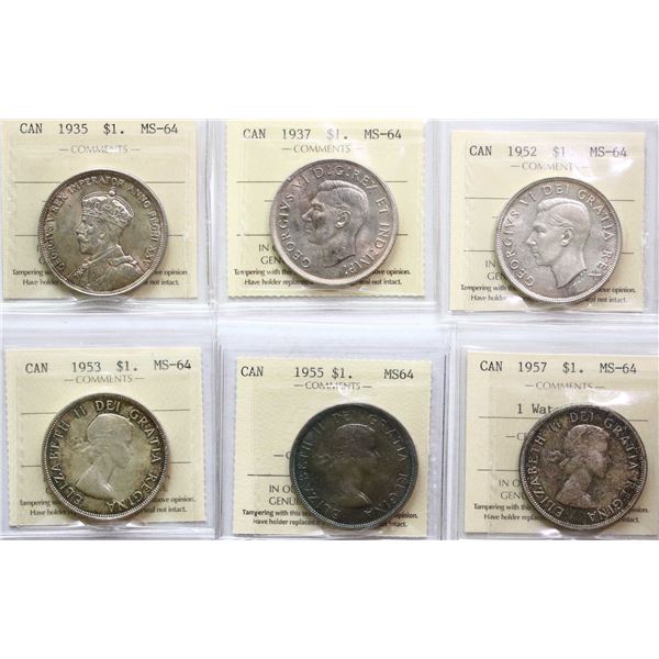 1935 $1, 1937, 1952 "NWL", 1953 "NSF", 1955, 1957 "1 WL", 1958, 1962 All 8 coins ICCS Very Choice Mi