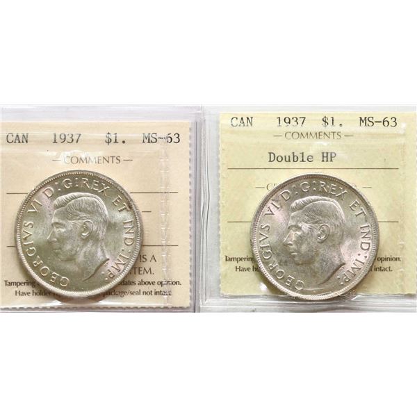 1937 $1, 1937 "Double HP" Both coins ICCS Choice Mint State-63.